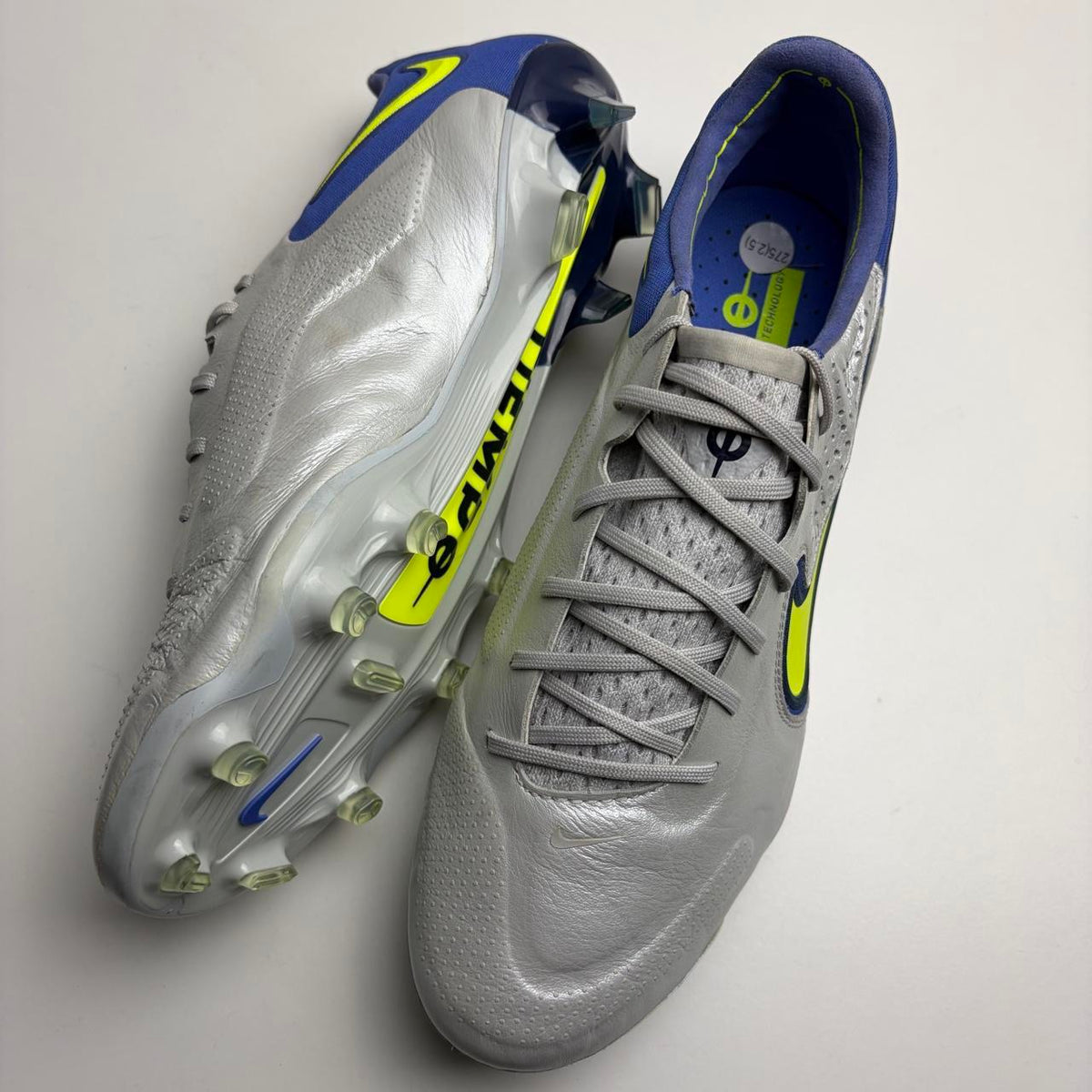 Nike Tiempo legend 9 Elite Fg Football Boots Grey Fog/Volt New Uk 8.5